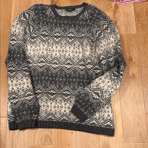 J. Crew Vintage  1990s Apres Ski Fair Isle Gray White Snowflake 100% Wool XL